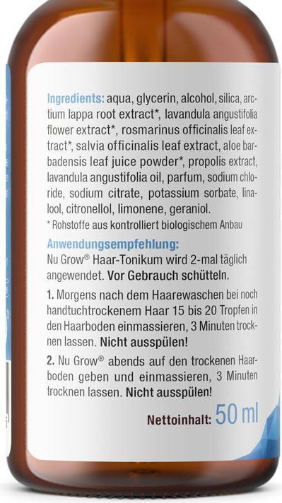 Nährwerte und Zutaten Effective Nature Nu Grow Haar-Serum Tonikum (50 ml)