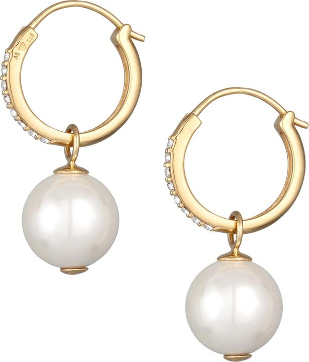 Actual product image Elli Earrings Creoles Shell Core Pearls Crystals 925 Silver (925 Sterling silver gold-plated, Glass crystal, Shell beads)