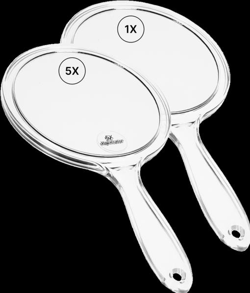 Specchio a mano con ingrandimento 5x, plastica, Ø 15 cm, lunghezza: 27 cm
