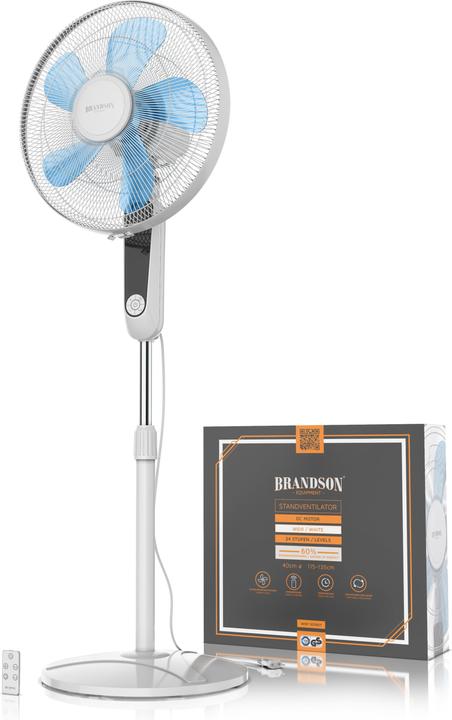 Actual product image Brandson Pedestal fan 45.5cm Ø, DC, quiet, remote control, energy-saving, oscillation, 25 speeds, white (60 dB)