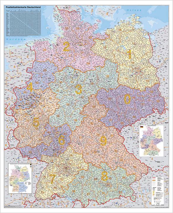 Immagine prodotto Mappa dei codici postali della Germania 1 : 750 000. mappa murale di grande formato senza aste