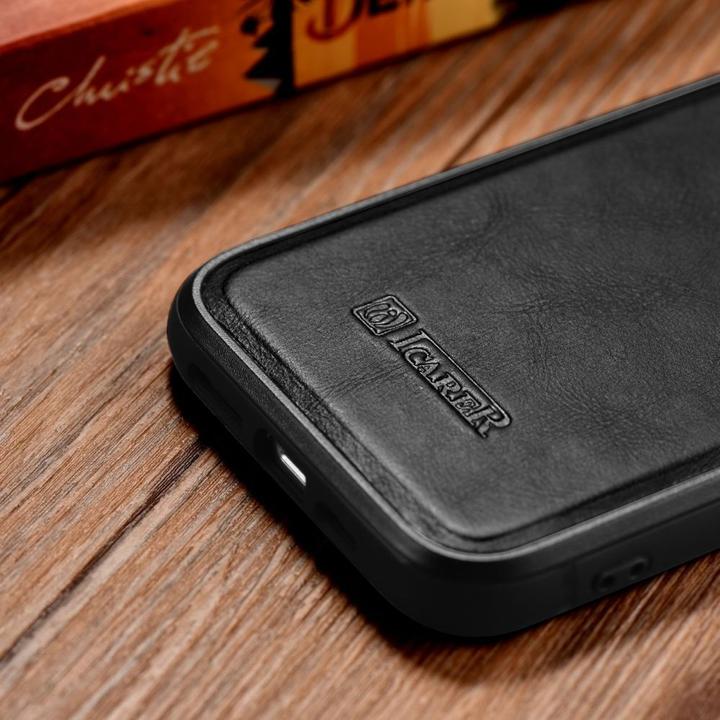 Actual product image iCarer Leather Oil Wax case for iPhone 14 Pro Max leather case black (WMI14220720-BK) (Apple iPhone 14 Pro Max)