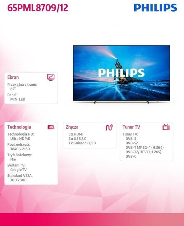 Image du produit Philips 65PML8709-12 Smart TV 65 pouces 4K (65", Mini-LED, 4K)
