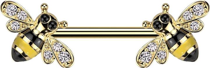 Produktbild Star Piercing Barbell vergoldet Biene Kristalle silber (Chirurgenstahl 316L, Messing)