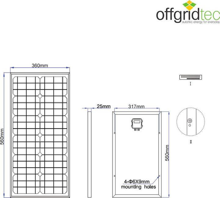 Produktbild Offgridtec OFF 3-01-001530 - Solarpanel, Mono, 12 V, 30 W (30 W, 2.50 kg)