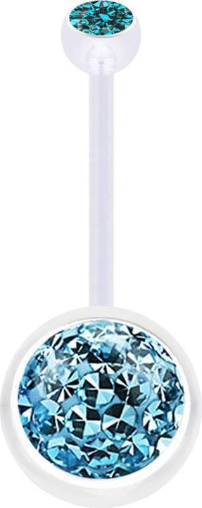 Actual product image Star Piercing Banana transparent with ball crystal aqua and ball crystal aqua epoxy protective layer (without brass, Bioflex)