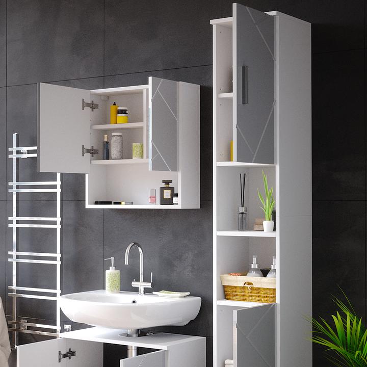 Produktbild Vichy Badezimmermöbel-Set Irma, Weiss Hochglanz/Weiss, 2 Teile, mit Hochschrank