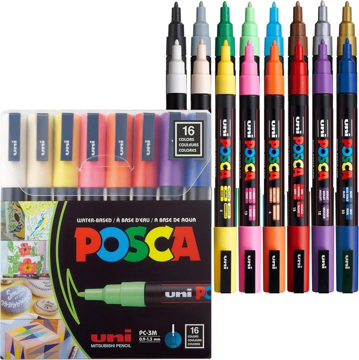 Immagine prodotto Posca Penna a punta di feltro PC-3M Set di 16 (Multicolore, 1.30 mm, 16 x)