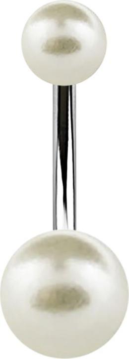 Star Piercing Banane silber mit zwei Perlenkugeln créme (Chirurgenstahl 316L)
