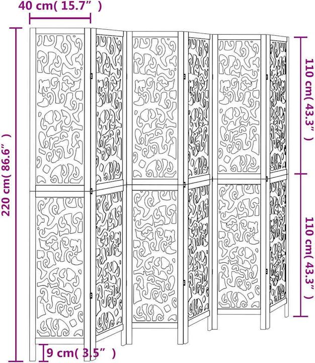 Actual product image VidaXL Room divider screen partition wall room divider 6 pcs. white solid wood paulownia