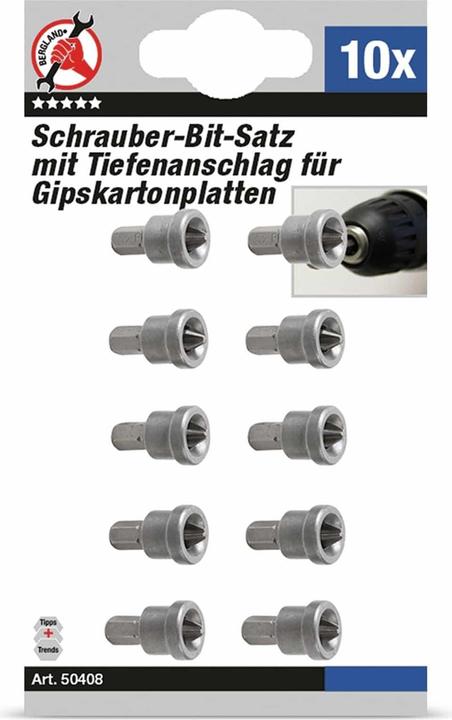 Produktbild BGS Bit-Satz mit Tiefenstopp für Gipskartonplatten 6,3 mm (1/4") Kreuzschlitz PH2 10-tlg. (6,3 mm)