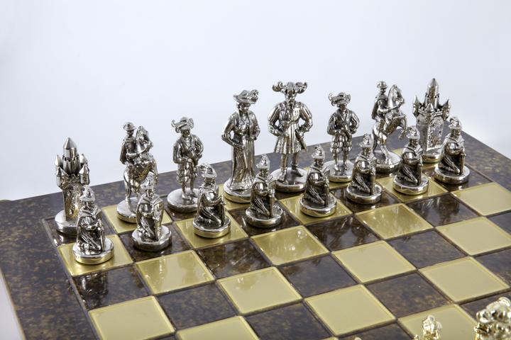 Produktbild Schachset Gold-Silber + braunes Schachbrett