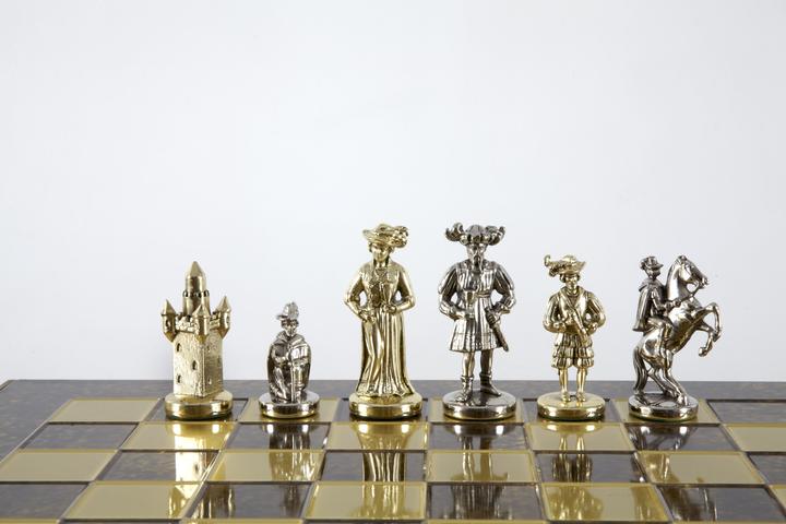 Produktbild Schachset Gold-Silber + braunes Schachbrett