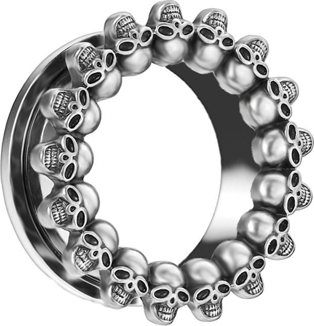 Star Piercing Flesh Tunnel silber Totenköpfen umrandet (Chirurgenstahl 316L, Messing)