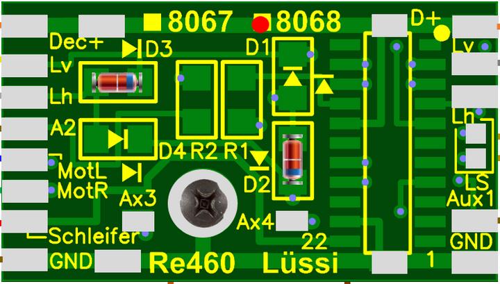 Produktbild Lüssi Decoder-Adapter für Märklin Re 460, 21MTC, für Umbau auf LED mit 8086