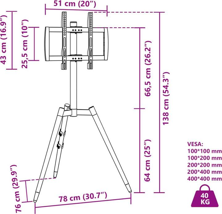 Nutritional values and ingredients VidaXL TV stand 37-65 inch screen Max VESA 400x400 mm 40 kg (65", 40 kg)
