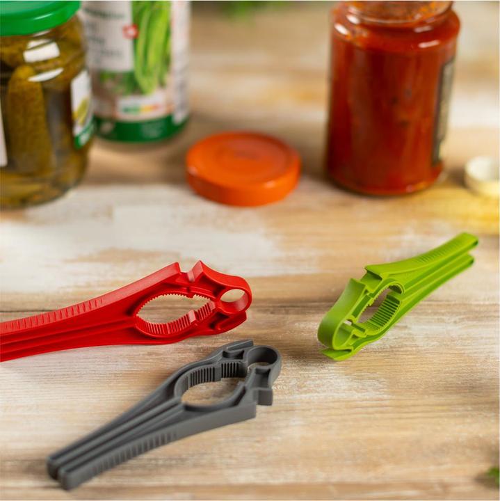 Image du produit Kuhn Rikon Multi-Ouvreur Suisse 5-en-1 gris (Ouvre-bouteille à couvercle en plastique)