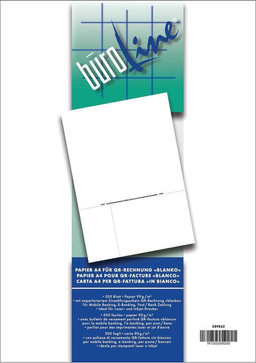 BüroLine Bulletin de versement QR-Code A4 389862 90g, perforé/blanc 500 pcs. (500 x)
