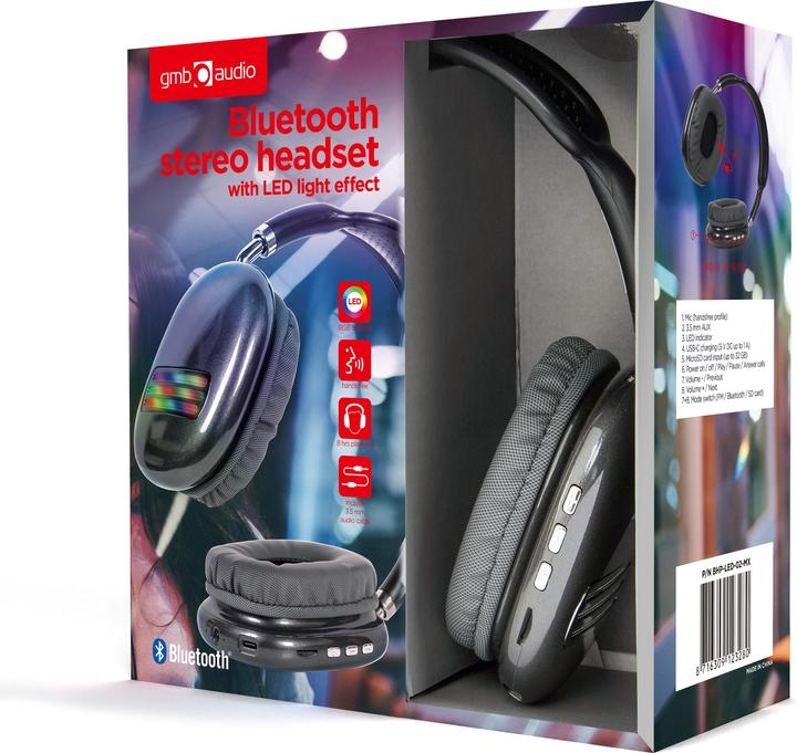 Actual product image Gembird Bluetooth stereo LED headset (8 h, Cable)