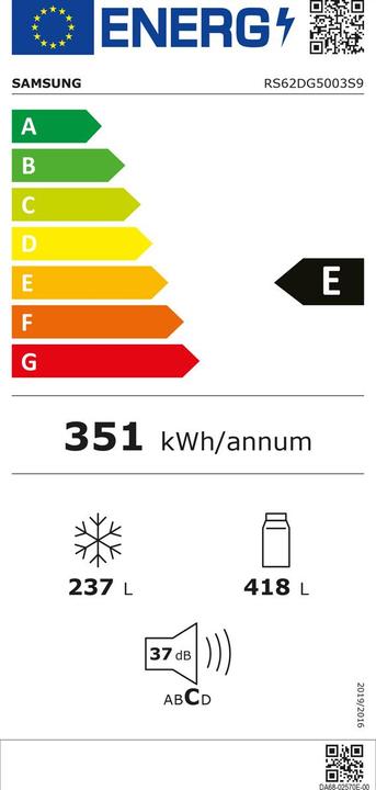 Etichetta energetica Samsung Centro alimentare RS5000, 655l (655 l)