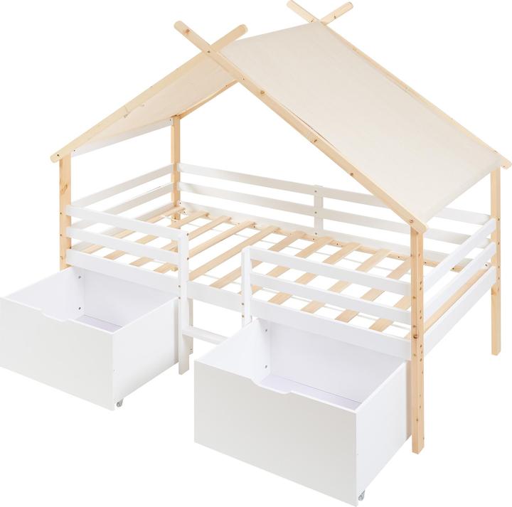 Actual product image En.Casa Hausbett Surnadal 90x200 cm Kiefernholz Weiss/Natur (90 x 200 cm)