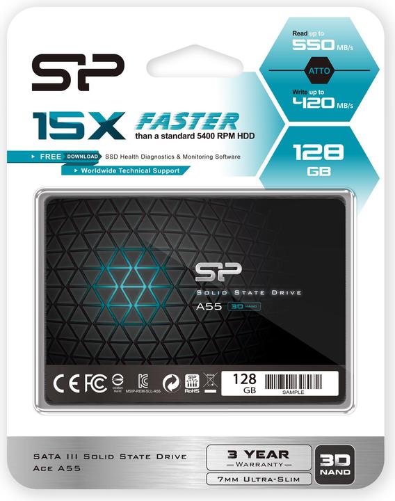 Immagine prodotto Silicon Power A55 128 GB, fattore di forma SSD 2,5", interfaccia SSD SATA, velocità di scrittura 420 MB (128 GB, 2.5")