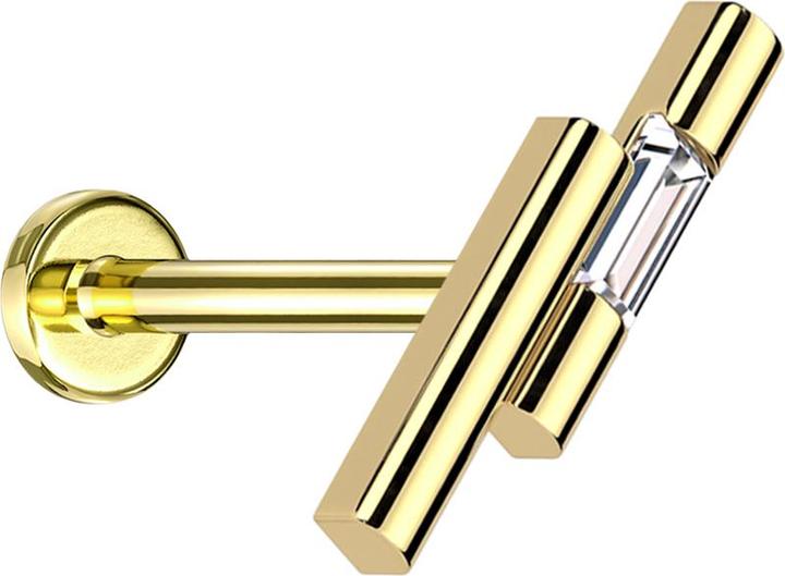Produktbild Star Piercing Micro Threadless Labret vergoldet zwei Balken vergoldet Kristall silber (Chirurgenstahl 316L, Messing)