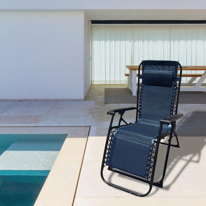 Produktbild Marbueno Klappbarer Stahl Liegestuhl mit Kissen Garten und Pool 90X66X108 cm Schwerkraft Null Dunkel