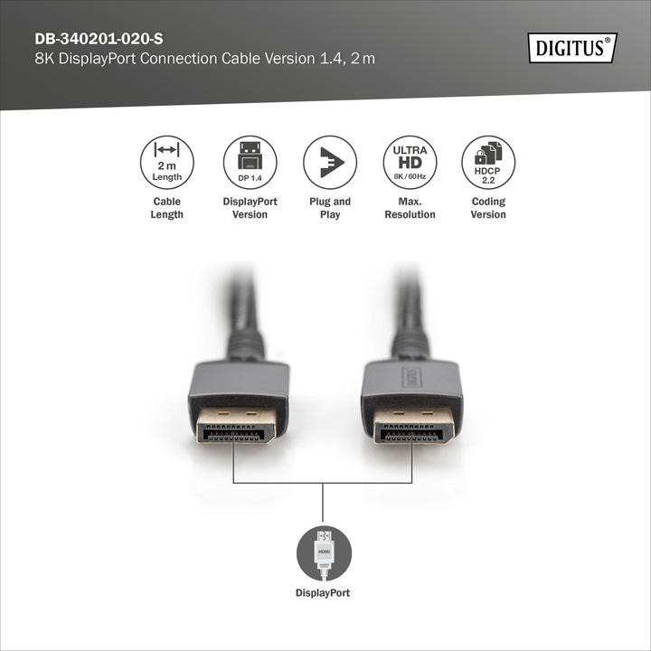 Immagine prodotto Digitus Cavo di collegamento DisplayPort 8K versione 1.4 (2 m, DisplayPort)