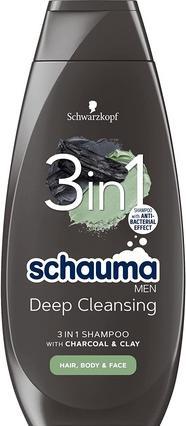 Produktbild Schwarzkopf Schauma - Men 3In1 Shampoo For Men Hair. Face & Body Charcoal & Clay 400Ml (400 ml, Flüssiges Shampoo)