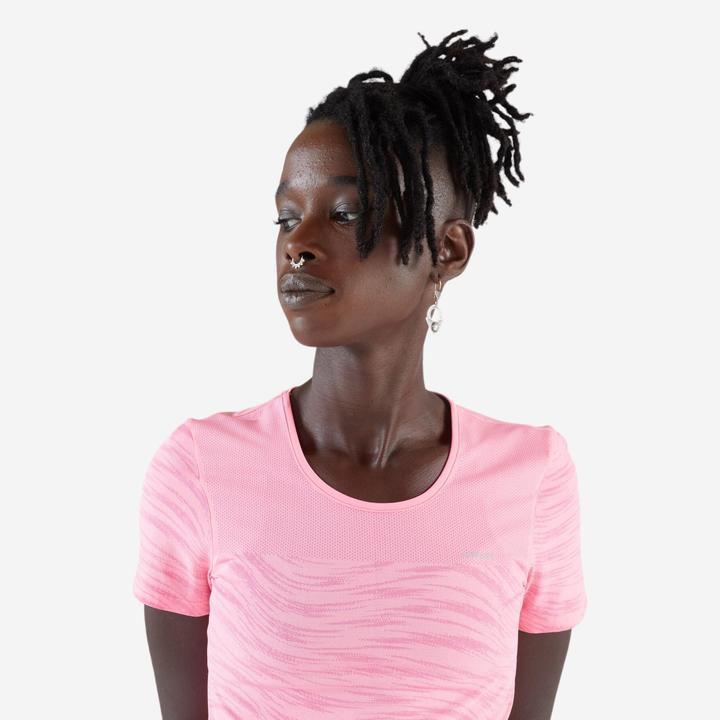 Kiprun Laufshirt kurzarm Damen nahtlos - Run 500 Comfort rosa