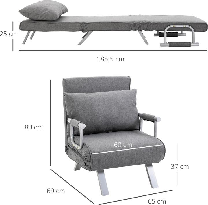 Image du produit Homcom Canapé-lit 3 en 1 Canapé, fauteuil ou chaise longue (3 places)