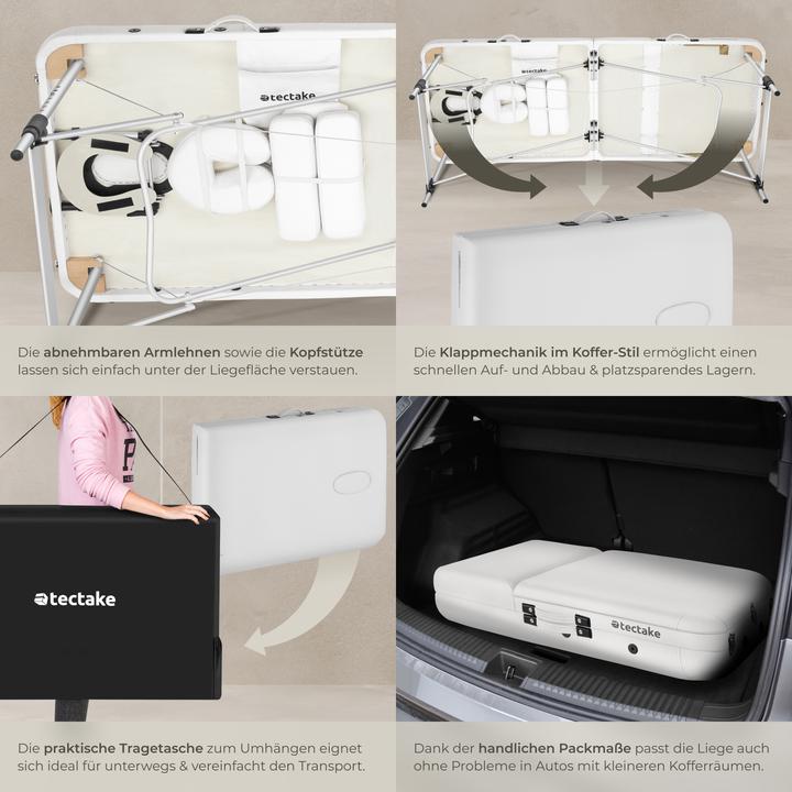 Immagine prodotto tectake lettino da massaggio a 3 zone in alluminio, 5 cm di imbottitura + borsa