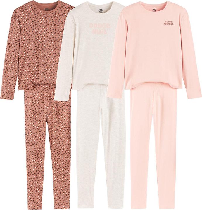 La Redoute Collections 3er-Pack Pyjamas mit Message-Print und Leopardenmuster