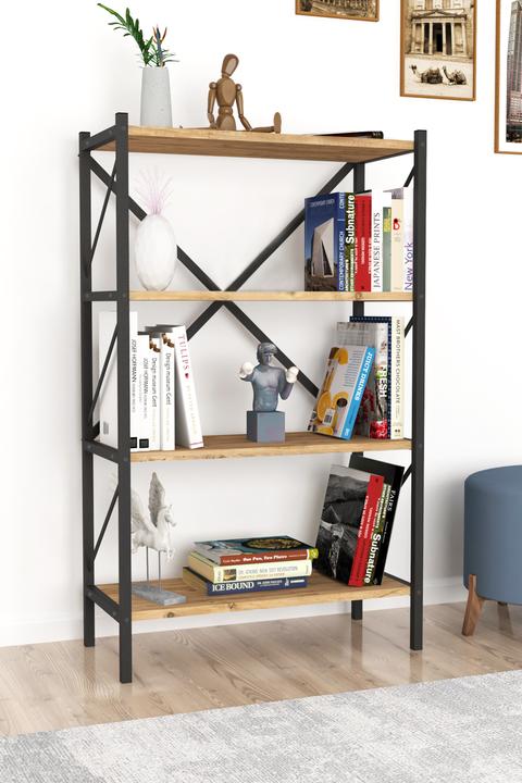 Actual product image VCM Wood Metal Storage Stand Shelf Bookcase Decorative Books Stand Shelf Insasi 4 (66 x 34 x 121 cm)