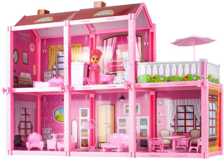 Ikonka Big Villa Puppenhaus mit einer Puppe zum Zusammenbauen
