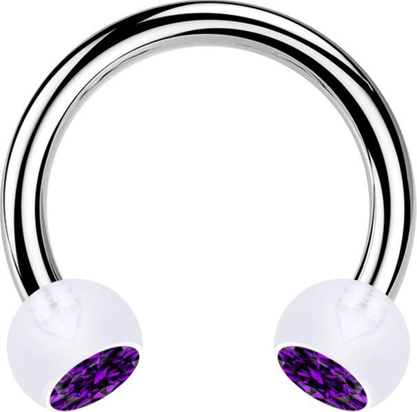 Star Piercing Micro Circular Barbell silber mit zwei Kugeln transparent Kristall violett (ohne Messing, Chirurgenstahl 316L, Bioflex)