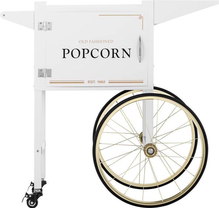 Produktbild Royal Catering Popcornwagen Wagen für Popcornmaschine Popcorntrolley 2 Bremsen weiss & golden