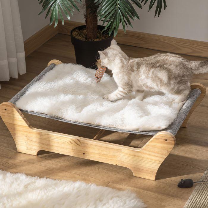 Actual product image Swisshandel24 Cat bed with frame hammock for cats raised cat nest with soft cushion pine wood Natu (Cat)