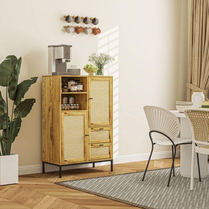 Image du produit Swisshandel24 Kommode, Aufbewahrungsschrank mit Rattan-Türen, Mehrzweckschrank mit Schubladen (80 x 40 x 120 cm)