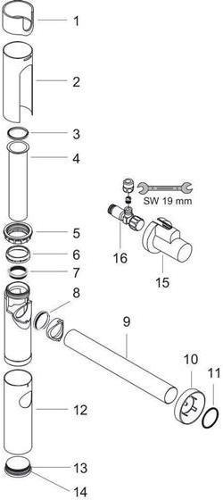 Produktbild hansgrohe Siphon Set Flowstar mit 2 Eckventilen und Schubern 52120000 (Siphon-Montagematerial, 1 1/4")