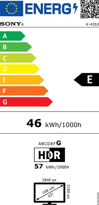 Energie-Label Sony K-43S3 (43", MIP-Display, 4K, 2025)