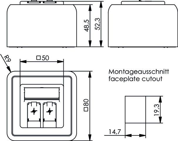 Produktbild Telegärtner Modul-Aufnahme AP 80x80 2-fach alpinweiss