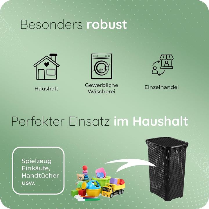 Immagine prodotto Novaliv Rattan Wäschekorb mit Deckel 60L Schwarz, Wäschebox Wäscheeimer Wäschebehälter modern für Ba (60 l)