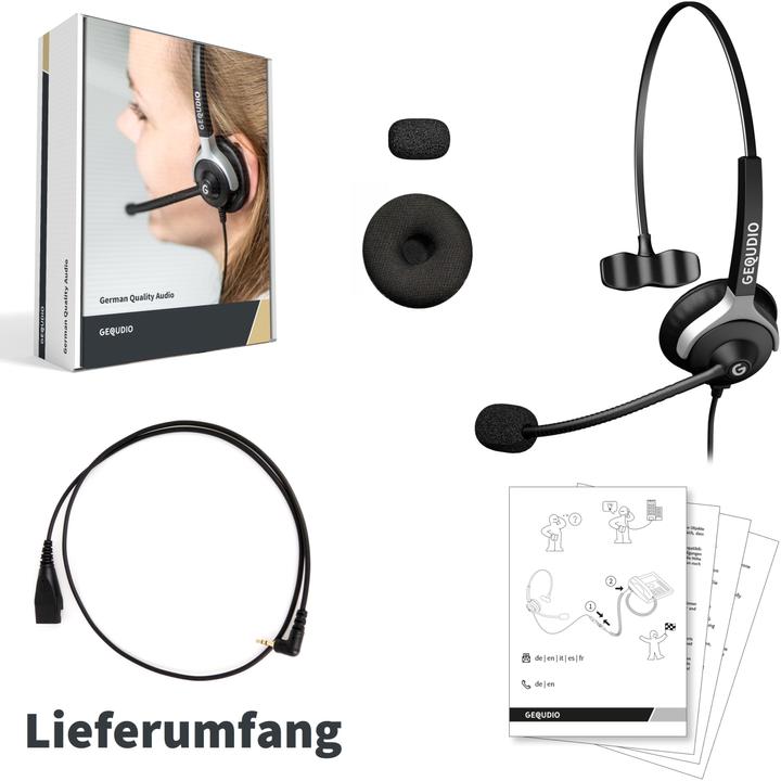 Produktbild Gequdio Headset 1-Ohr mit 2,5mm Klinke kompatibel für Gigaset/Cisco-SPA/Panasonic (Kabelgebunden)