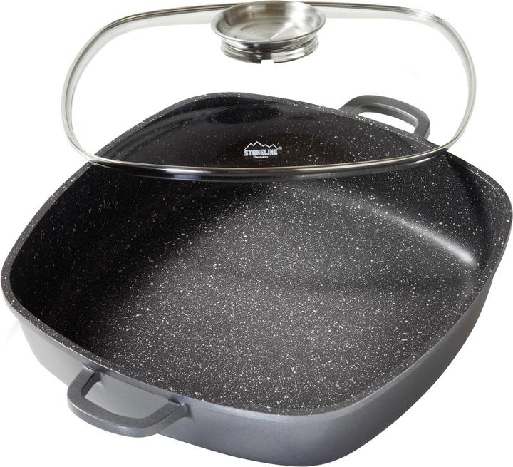 Actual product image Stoneline Eckpfanne 32x32 cm mit Aroma Glasdeckel, Pfanne rechteckig, Backofen, Induktion geeignet (32 cm, Pan set + pot set, Aluminium)