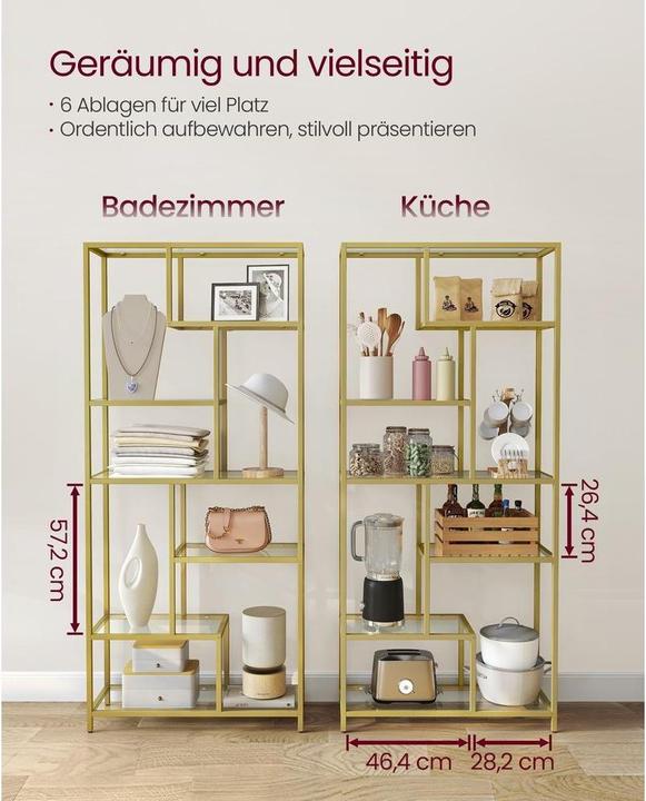 Actual product image Vasagle Regal 6 Ablagen 80 x 180.3 cm, Gold