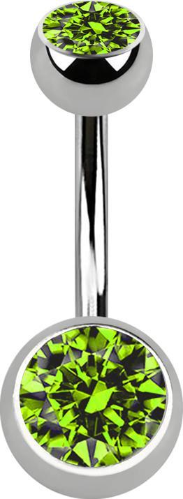 Produktbild Star Piercing Banane silber mit zwei Kugeln silber Kristall hellgrün (Titan G23, ohne Messing)