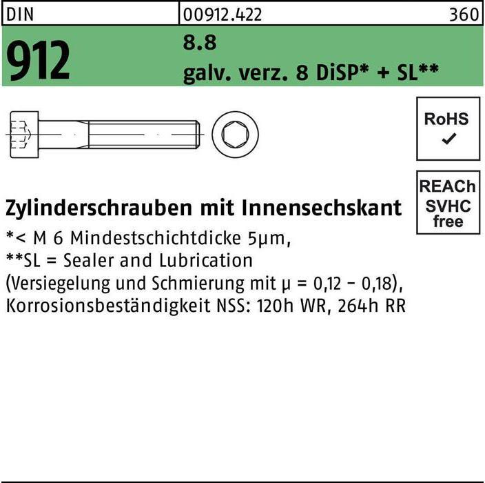 Actual product image Reyher Cheese head screw DIN 912 w.hexagon socket M 3 x 8 8.8 gal Zn DiSP + SL (500 Screws per piece)