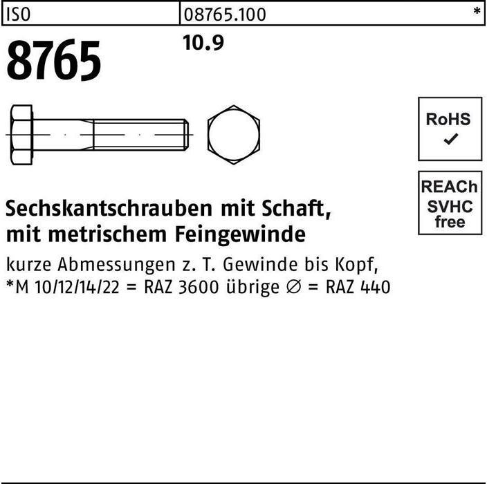 Immagine prodotto Vite a testa esagonale ISO 8765 con gambo M 18 x1,5 x 80 10.9 (25 Viti per pezzo)